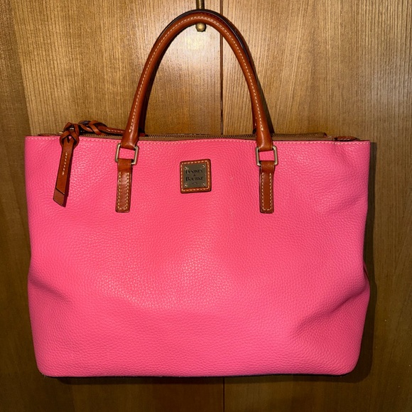 Dooney & Bourke Pink Pebbled Leather Double Zip Satchel Purse - Picture 11 of 16